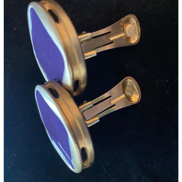 Georgiou Large Vintage Gold Tone & Purple Designer Statement Clip Earrings 1.25" - Picture 5 of 5